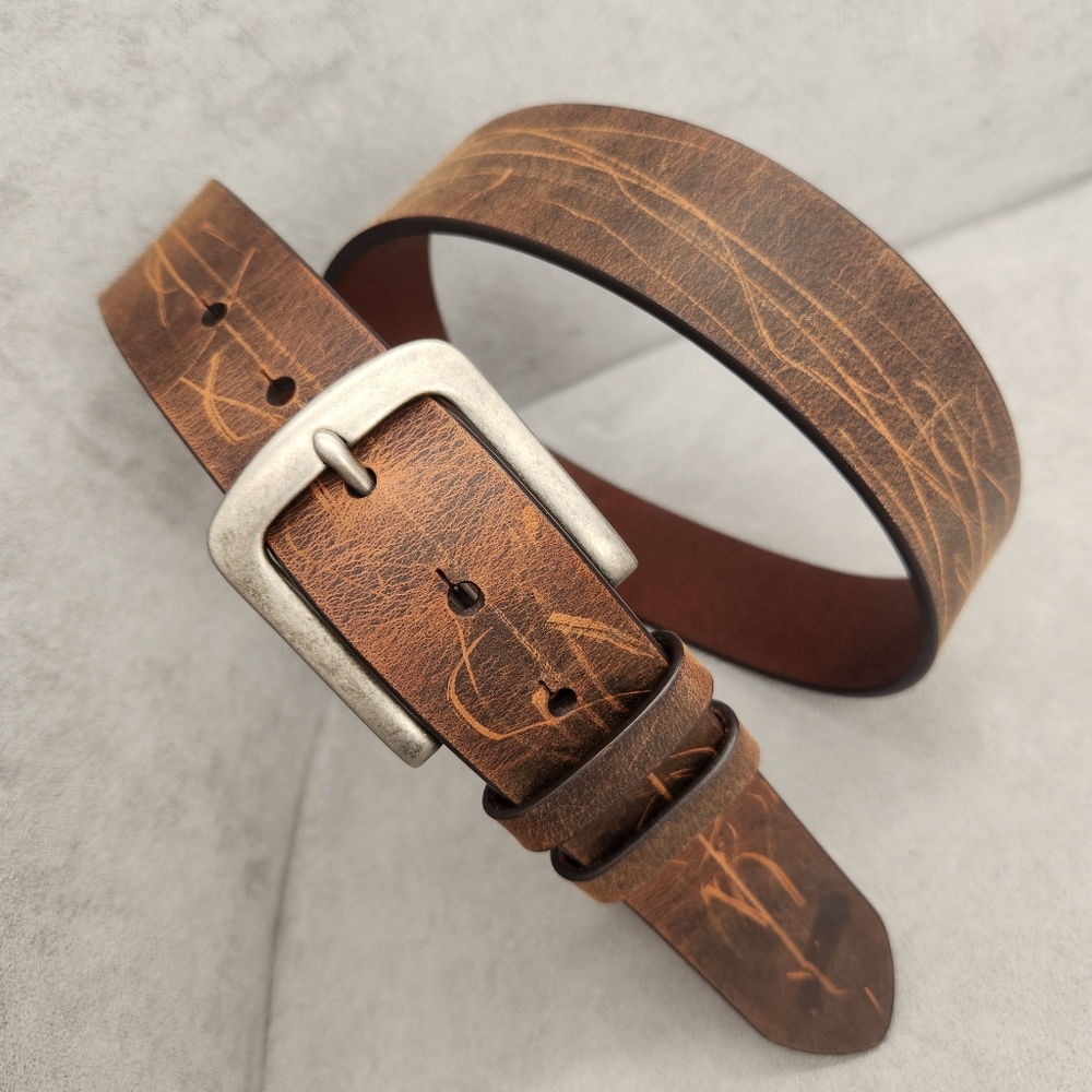 Torino Belt Men's 40 Brown Waxed Harness Leather Distressed Heavy Duty New $75